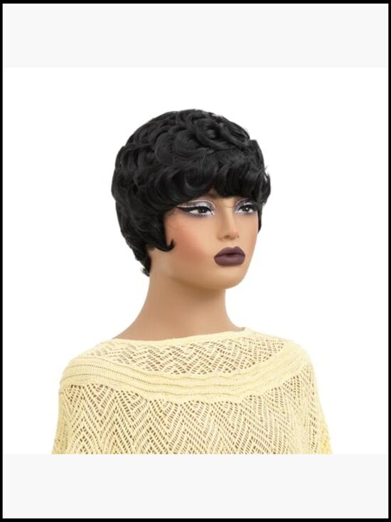Short Curly Pixie Wig for Women Natural Fluffy Layered Cut Adjustable Cap main image 4